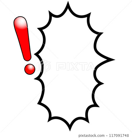 A vertical explosion-shaped speech bubble on the right side with an exclamation mark A vertical explosion-shaped speech bubble on the right side with an exclamation mark 117091748