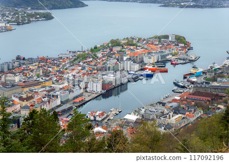 Panoramic View of Bergen and its Fjord. Panoramic View of Bergen and its Fjord. 117092196