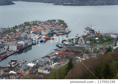Panoramic View of Bergen and its Fjord. 117092199