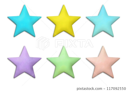 A set of plump, three-dimensional star-shaped icons A set of plump, three-dimensional star-shaped icons 117092550