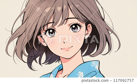 Retro cute girl wearing yukata 117092757