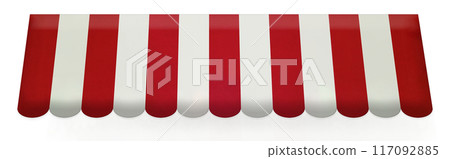 紅白相間的遮陽篷正面傾斜垂下 紅白相間的遮陽篷正面傾斜垂下 117092885