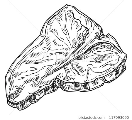 Meat steak sketch. Sirloin lamb piece engraving Meat steak sketch. Sirloin lamb piece engraving 117093090