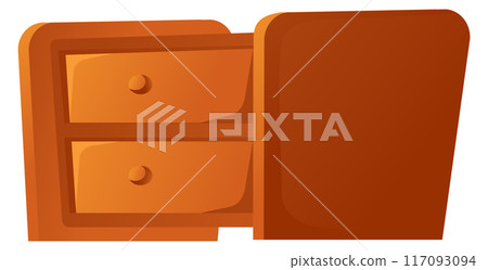 Chest drawer cartoon icon. Wooden room furniture 117093094