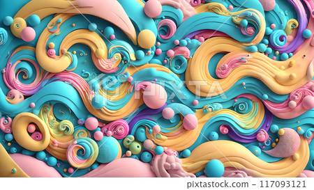 Whimsical, colorful waves with playful bubbles background shadow 3d wallpaper 117093121