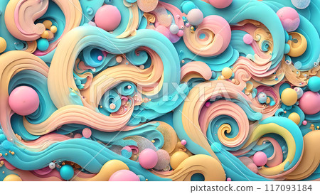 Whimsical, colorful waves with playful bubbles background shadow 3d wallpaper 117093184