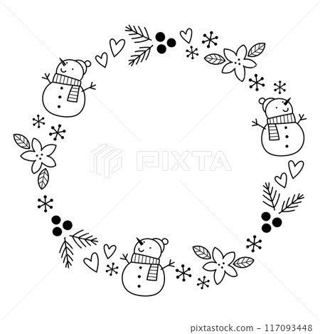 Hand-drawn circular decorative frame material for Christmas 117093448
