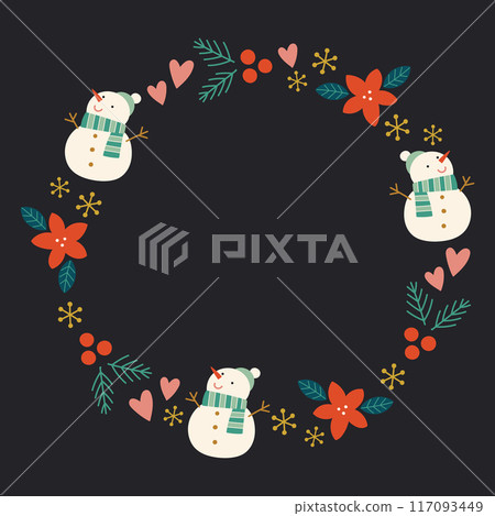 Hand-drawn circular decorative frame material for Christmas 117093449
