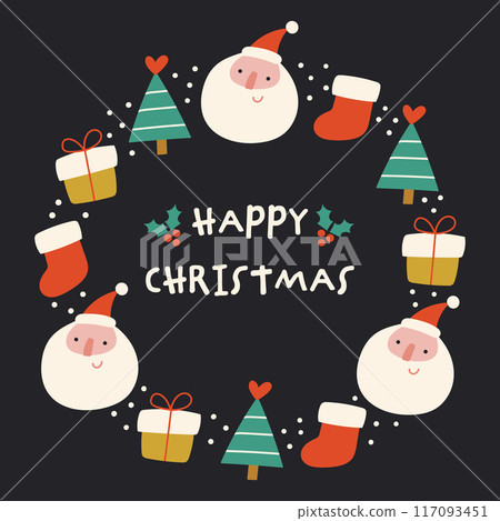 Hand-drawn circular decorative frame material for Christmas 117093451