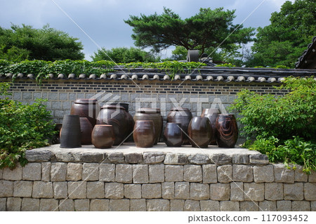 Earthenware pots lined up at Namsan Hanok Village Earthenware pots lined up at Namsan Hanok Village 117093452