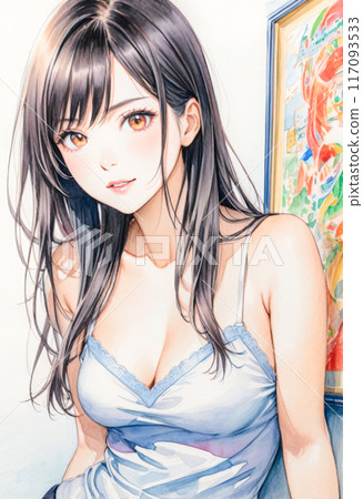 Asian Beauty Watercolor Illustration 117093533
