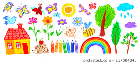 Vector illustrations collection of child drawings 117094043