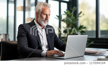Elderly man using a computer - Generative AI 117094144