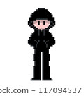 Cute pixel art of a suspicious hacker-esque person wearing a black hoodie with the hood pulled down low 117094537