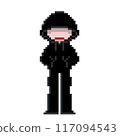 Cute pixel art of a suspicious hacker-esque person wearing a black hoodie with the hood pulled down low 117094543