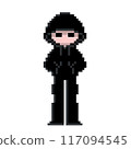 Cute pixel art of a suspicious hacker-esque person wearing a black hoodie with the hood pulled down low 117094545