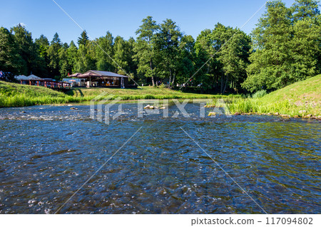 Landscape of forest and river on a sunny summer day  117094802