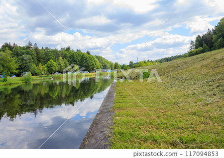 Landscape of forest and river on a sunny summer day  117094853
