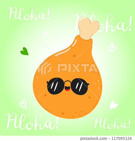 Chicken leg character. Everything is gonna be cool card. Vector hand drawn cartoon kawaii character illustration icon. Isolated on white background. Chicken leg character concept Chicken leg character. Everything is gonna be cool card. Vector hand drawn cartoon kawaii character illustration icon. Isolated on white background. Chicken leg character concept 117095126
