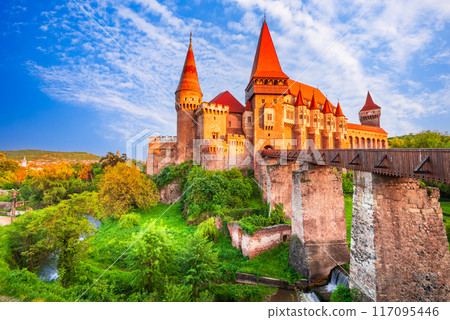 Corvin Castle, Romania. Amazing medieval landmark of Hunedoara, Transylvania historical region. Europe place to visit. 117095446
