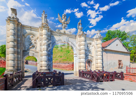 Alba Iulia, Romania. Baroque architectural gate of the stonewalled fortified Alba Carolina, Transylvania. 117095506