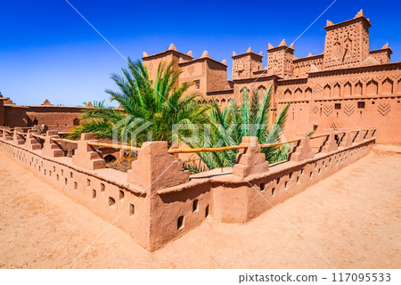 Skoura, Morocco. Kasbah Amridil, historical fortified architecture in High Atlas mountains range, North Africa. Skoura, Morocco. Kasbah Amridil, historical fortified architecture in High Atlas mountains range, North Africa. 117095533