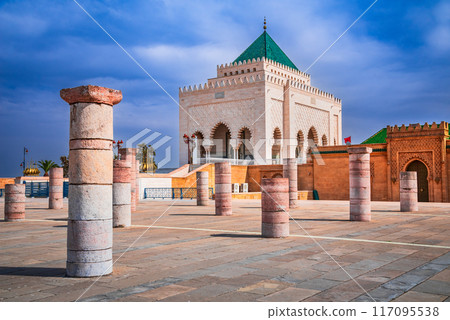 Rabat, Morocco. The Mausoleum of Mohammed V located across from the Hassan Tower. 117095538