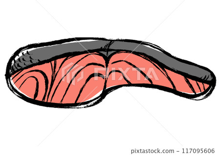 Brush-drawn illustration of salmon fillet 117095606