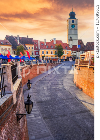 Sibiu, Romania - Historical downtown and Liars Bridge, Transylvania. 117095615