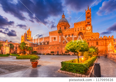 Palermo, Italy. Travel destination scenic with Norman Cathedral beautiful church in Sicily, 117095616