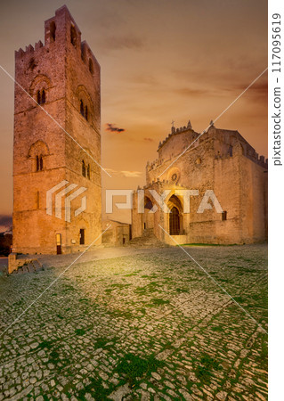 Erice, Sicily. Santa Maria Basilica, beautiful hilltop sicilian town, Italy. Erice, Sicily. Santa Maria Basilica, beautiful hilltop sicilian town, Italy. 117095619