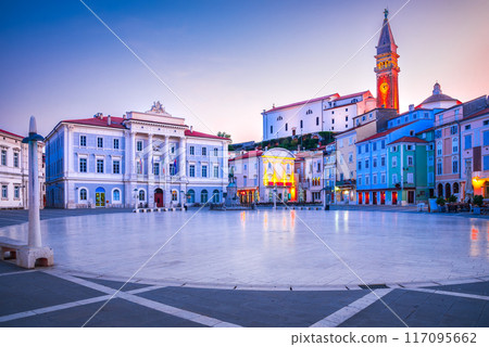 Piran, Slovenia - Morning illuminated Tartini Square 117095662