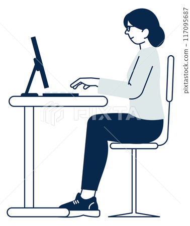 Right pose for computer desktop. Sitting woman working 117095687