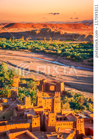 Ait Ben-Haddou, Morocco. Famous old clay town in High Atlas mountains, North Africa. 117095811