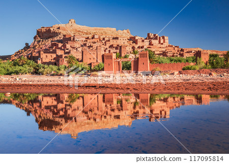 Ait Ben-Haddou, Morocco. Beautiful water reflection, medieval Moroccan ksar High Atlas mountains. 117095814