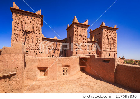 Skoura, Morocco. Kasbah Amridil, historical fortified architecture in High Atlas mountains range, North Africa. 117095836