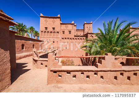 Amridil Kasbah, historical fortified architecture in High Atlas mountains range. Skoura city in Morocco. Amridil Kasbah, historical fortified architecture in High Atlas mountains range. Skoura city in Morocco. 117095837