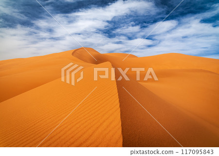 Merzouga, Morocco. Erg Chebbi sand dunes in the Sahara Desert, North Africa. Merzouga, Morocco. Erg Chebbi sand dunes in the Sahara Desert, North Africa. 117095843