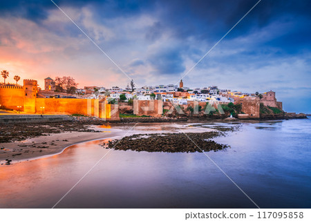 Rabat, Morocco. The Kasbah of the Udayas fortress on Atlantic Ocean coastline. Rabat, Morocco. The Kasbah of the Udayas fortress on Atlantic Ocean coastline. 117095858