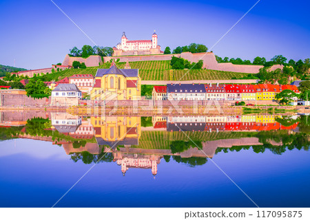 Wurzburg, Germany. Main River summer landscape, Bavaria. Wurzburg, Germany. Main River summer landscape, Bavaria. 117095875