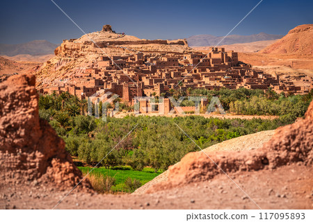 Ait Benhaddou, Morocco. Famous ancient clay built village in High Atlas Mountains, North Africa. 117095893