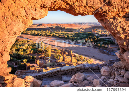 Ait Benhaddou, Morocco. Famous old clay town in High Atlas mountains. Ait Benhaddou, Morocco. Famous old clay town in High Atlas mountains. 117095894
