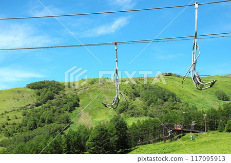 Suspended lifts at Kurumayama Kogen Ski Resort during the green season 117095913