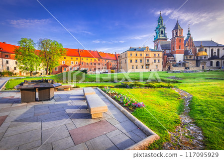 Krakow, Poland. The Saint Wenceslaus Cathedral on Wawel Hill, medieval historical Cracovia. Krakow, Poland. The Saint Wenceslaus Cathedral on Wawel Hill, medieval historical Cracovia. 117095929