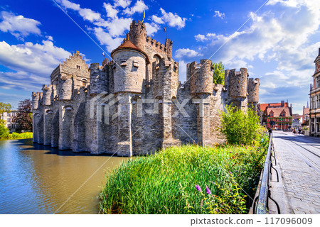 Ghent, Belgium. Medieval castle Gravensteen in Gent, East Flanders beautiful city. Ghent, Belgium. Medieval castle Gravensteen in Gent, East Flanders beautiful city. 117096009