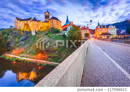 Loket, Czech Republic. Colorful town and Castle Loket over Ohre River in the near of Karlovy Vary, Bohemia. Loket, Czech Republic. Colorful town and Castle Loket over Ohre River in the near of Karlovy Vary, Bohemia. 117096021