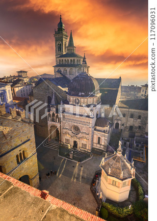 Bergamo, Italy - Piazza Vecchia in the upper town, Citta Alta at dusk, beautiful historical town in Lombardy Bergamo, Italy - Piazza Vecchia in the upper town, Citta Alta at dusk, beautiful historical town in Lombardy 117096031