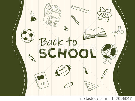 Back to school theme notebook paper background and stationery supplies elements vector illustration Back to school theme notebook paper background and stationery supplies elements vector illustration 117096047