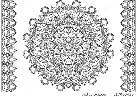 Mandala Coloring page for kids and adults Circular pattern. Mandala Coloring page for kids and adults Circular pattern. 117096436