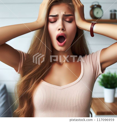 一位女士低著頭，她想起自己忘了做一件非常重要的事。 117096959